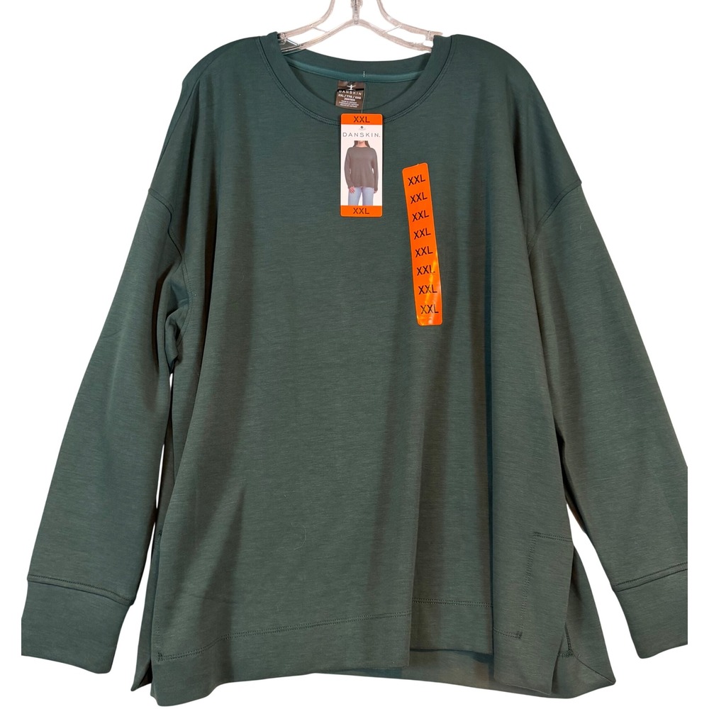 Danskin Womens XXL Darkest Spruce Green Long Sleeve Crew Neck Top Layering Yoga